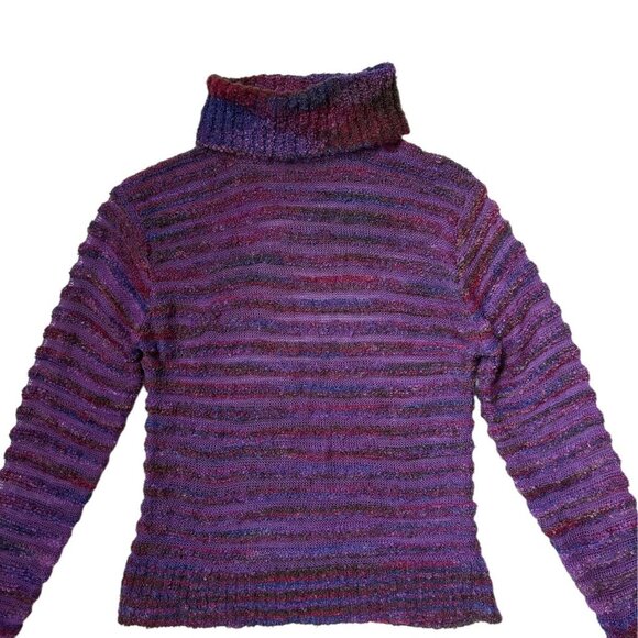 70s vintage long sleeve turtleneck sweater top fitted striped textured pattern. - Picture 2 of 6